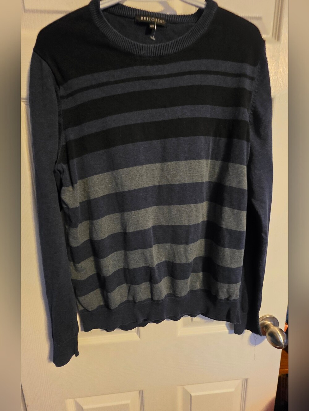 4/$25 Deal! Men's Striped Crewneck Sweater in Navy and Gray